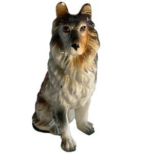 Vintage Ceramic Collie Dog figure 7.5 inch tall